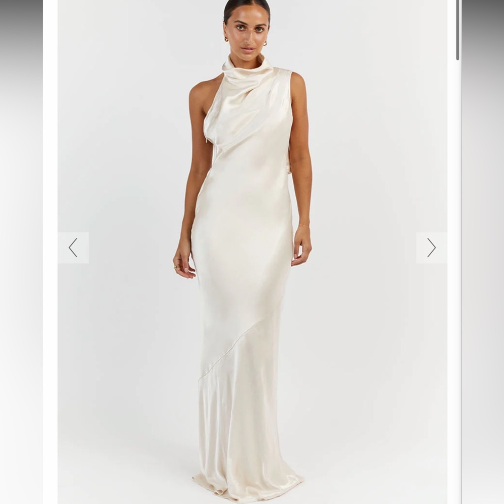 DISSH AISLE PEARL SATIN BACKLESS MIDI DRESS